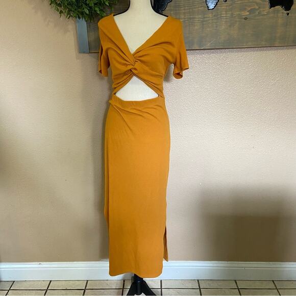 NWOT Lulus Style Twist Orange Twist Front Cutout Midi Dress - Picture 2 of 11